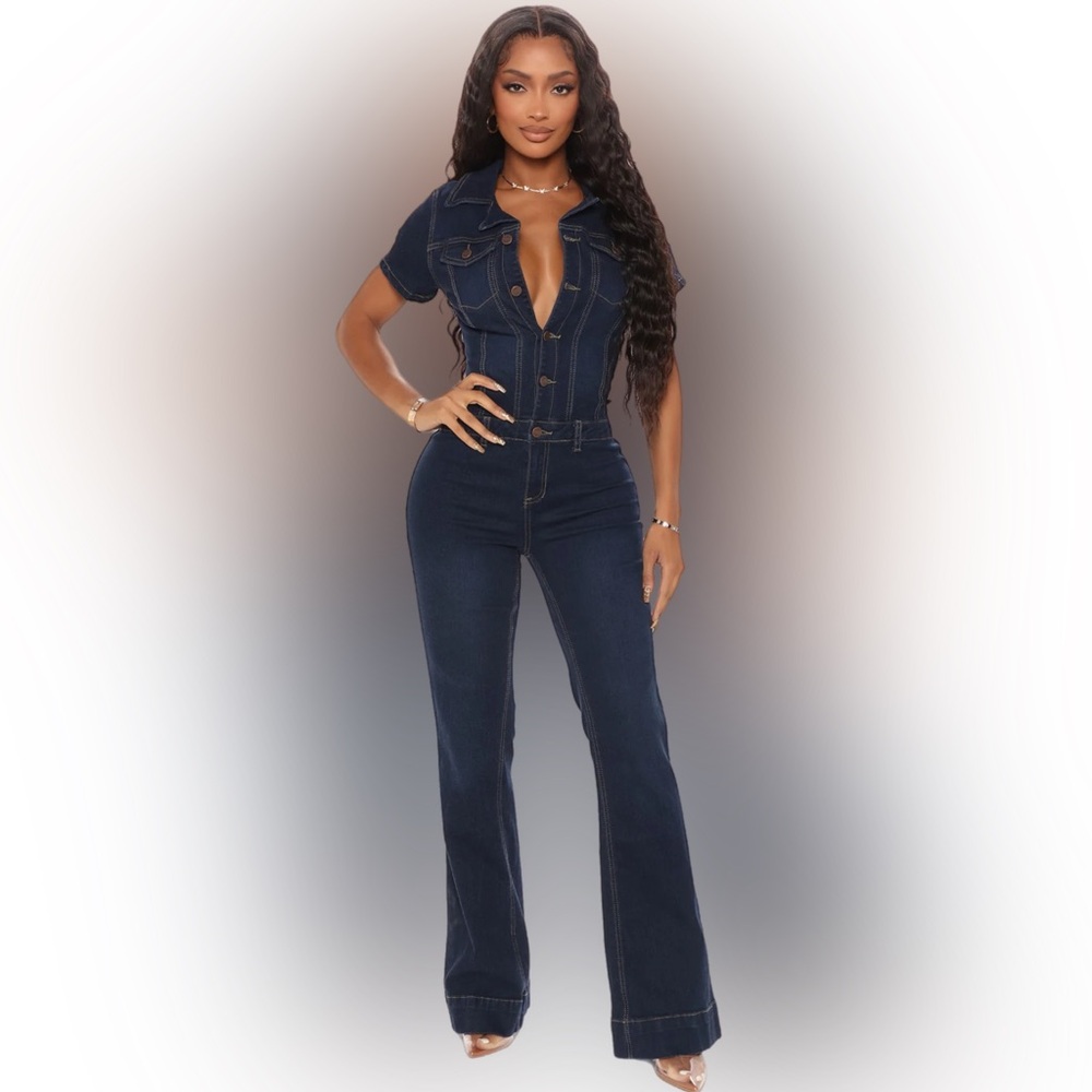 Day Dreaming Denim Jumpsuit | Women's Dark Blue Denim Jeans Jumpsuit